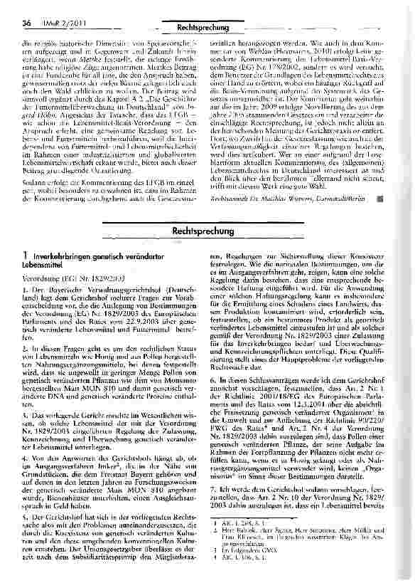 Vorschauseite 1: Inverkehrbringen genetisch veränderter Lebensmittelverordnung (EG) Nr. 1829/2003