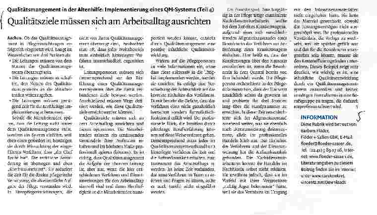 Vorschauseite 1: Qualitätsziele müssen sich am Arbeitsalltag ausrichten