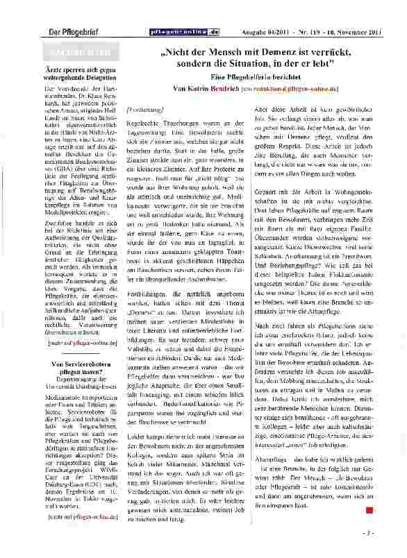 Vorschauseite 2: „Nicht der Mensch mit Demenz ist verrückt, sondern die Situation, in der er lebt