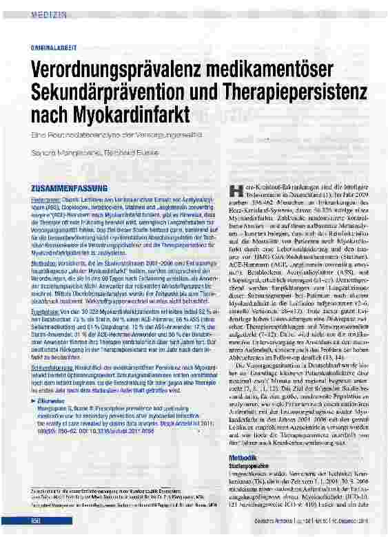Vorschauseite 1: Verordnungsprävalenz medikamentöser Sekundärprävention und Therapiepersistenz nach Myokardinfarkt