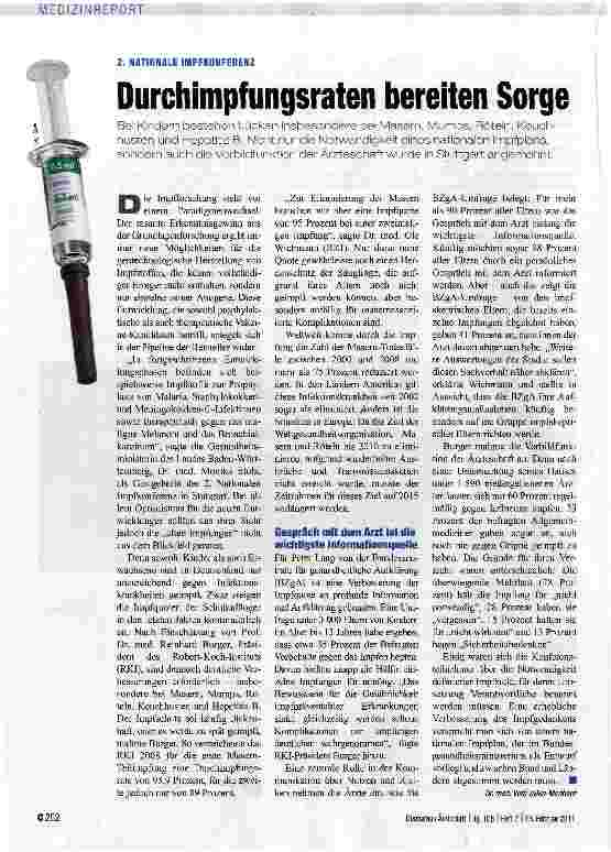 Vorschauseite 1: Durchimpfungsraten bereiten Sorge