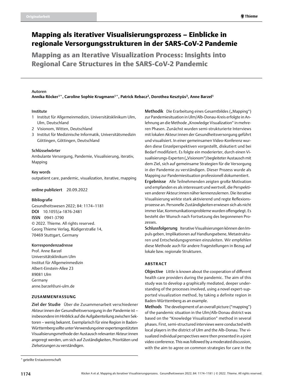 Vorschauseite 1: Mapping als iterativer Visualisierungsprozess – Einblicke in regionale Versorgungsstrukturen in der SARS-CoV-2 Pandemie