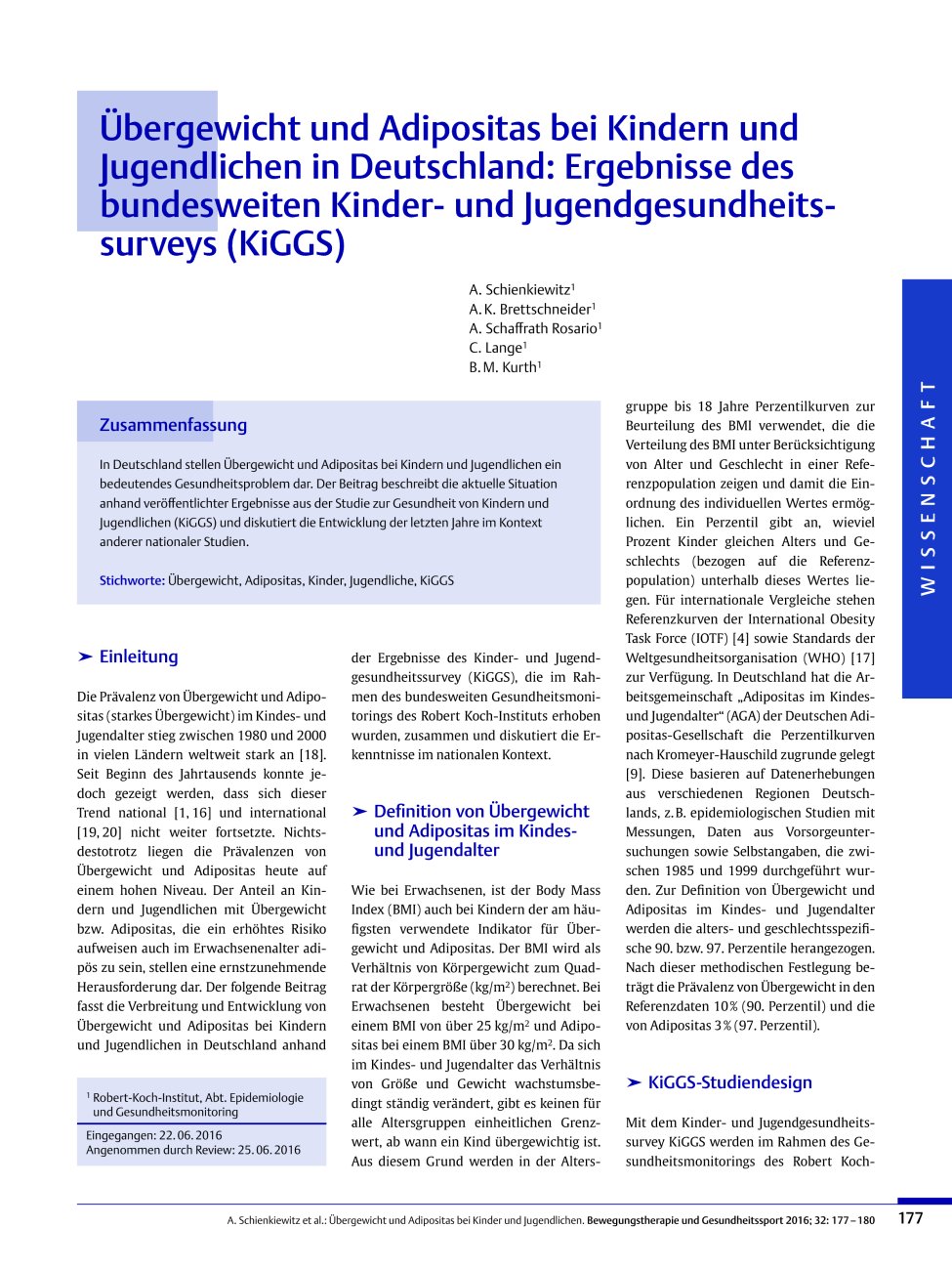 Vorschauseite 1: Übergewicht und Adipositas bei Kindern und Jugendlichen in Deutschland: Ergebnisse des bundesweiten Kinderund Jugendgesundheitssurveys (KiGGS)