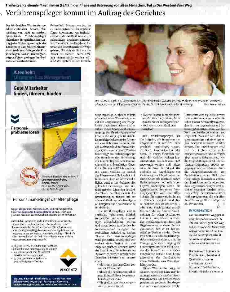 Vorschauseite 1: Freiheitsentziehende Maßnahmen (FEM) in der Pflege und Betreuung von alten Menschen, Teil 4: Der Werdenfelser Weg Verfahrenspfleger kommt im Auftrag des Gerichtes