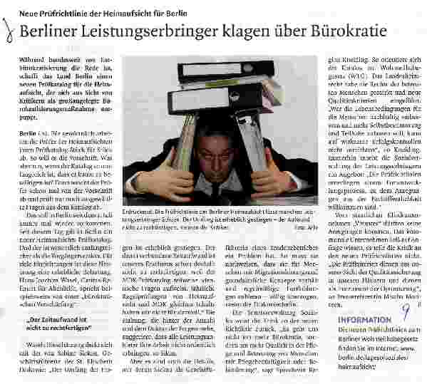 Vorschauseite 1: Neue Prüfrichtlinie der Heimaufsicht für BerlinBerliner Leistungserbringer klagen über Bürokratie