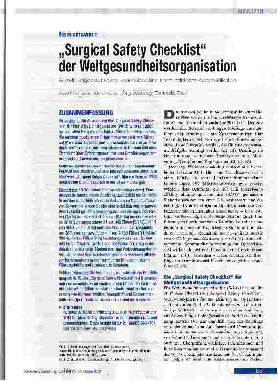 Vorschauseite 1: „Surgical Safety Checklist der Weltgesundheitsorganisation