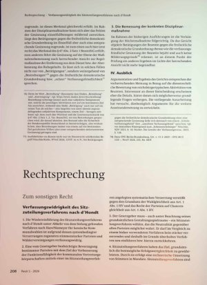 Vorschauseite 1: Verfassungswidrigkeit des Sitz zuteilungsverfahrens nach d'Hondt