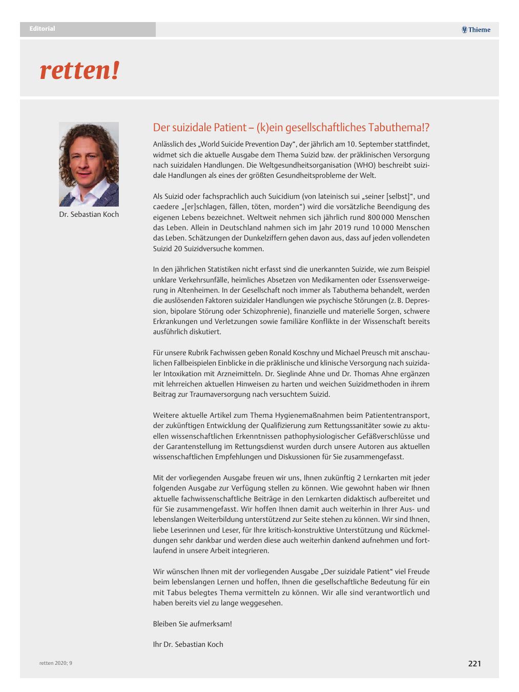 Vorschauseite 1: Der suizidale Patient - (k)ein gesellschaftliches Tabuthema!?