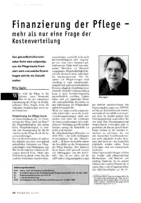 Vorschauseite 1: Finanzierung der Pflege - mehr als nur eine Frage der Kostenverteilung
