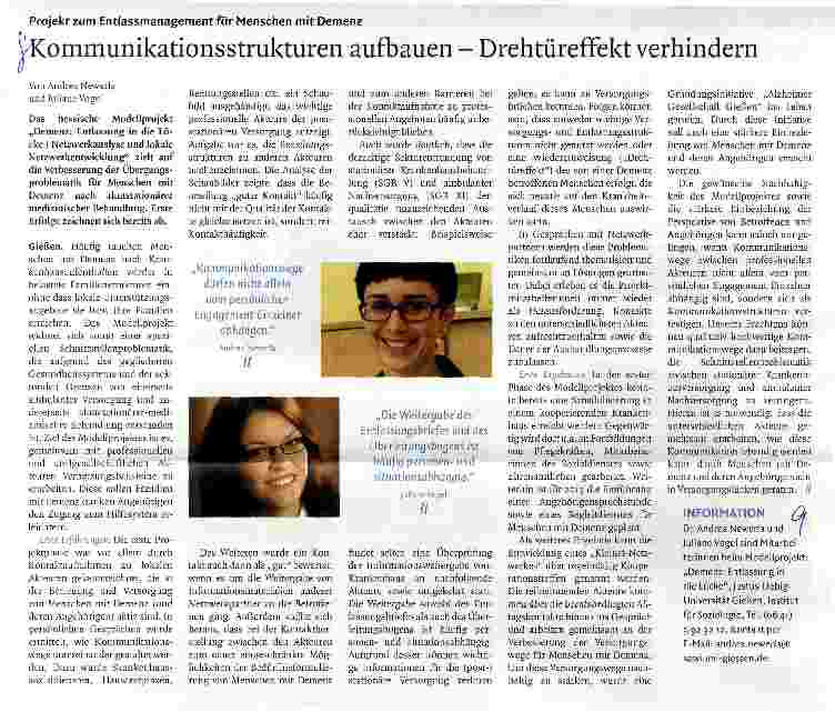 Vorschauseite 1: Projekt zum Entlassmanagement für Menschen mit Demenz Kommunikationsstrukturen aufbauen - Drehtüreffekt verhindern