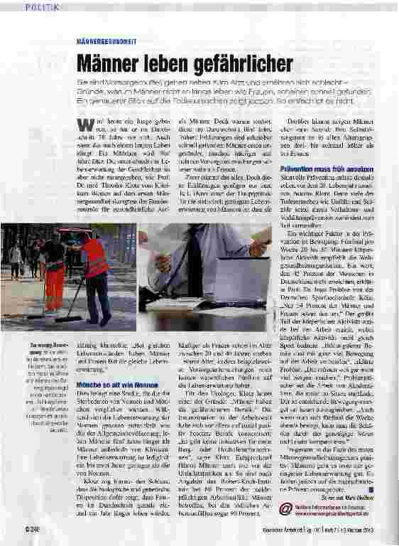 Vorschauseite 1: Männer leben gefährlicher