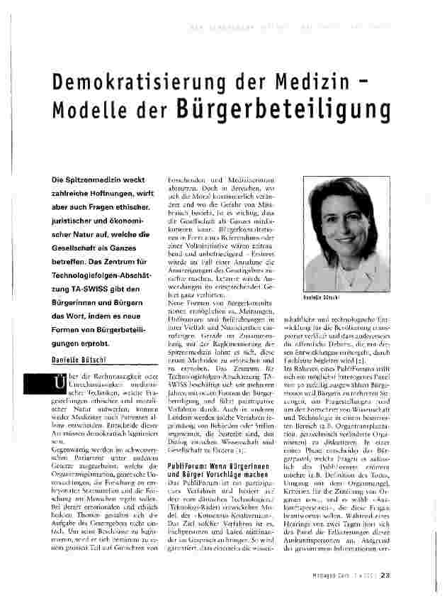 Vorschauseite 1: Demokratisierung der Medizin - Modelle der Bürgerbeteiligung
