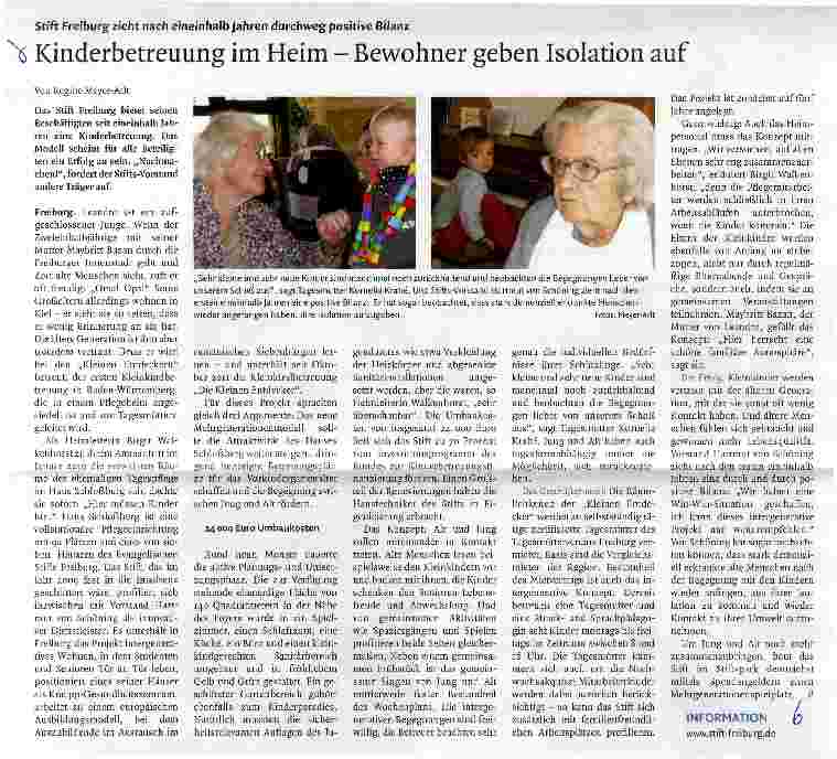 Vorschauseite 1: Kinderbetreuung im Heim - Bewohner geben Isolation auf