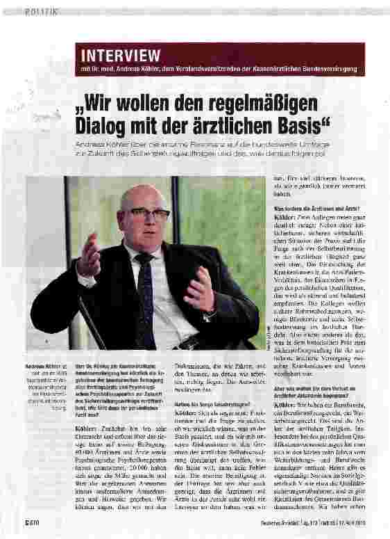 Vorschauseite 1: „Wir wollen den regelmäßigen Dialog mit der ärztlichen Basis