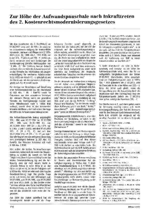 Vorschauseite 1: Zur Höhe der Aufwandspauschale nach Inkrafttreten des 2. Kostenrechtsmodernisierungsgesetzes
