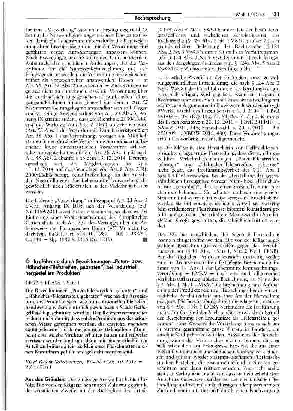 Vorschauseite 1: Irreführung durch Bezeichnungen „Putenbzw. Hähnchen-Filetstreifen, gebraten, bei industriell hergestellten Produkten LFGB§ 11 Abs. 1 Satzl