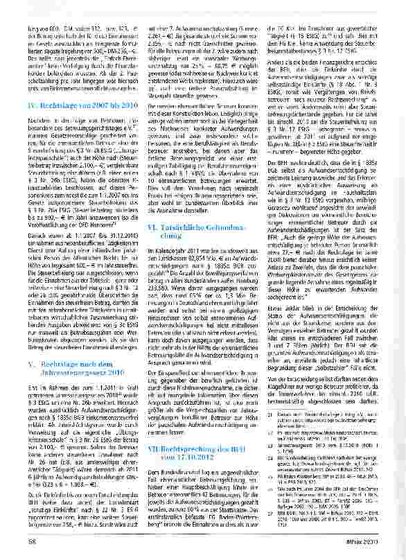 Vorschauseite 3: Aufwandspauschale gem. § 1835a BGB - Ende des Gezerres? - zugleich Besprechung des BFH-Urteils v. 17. 10. 2012, VIII R 57/09