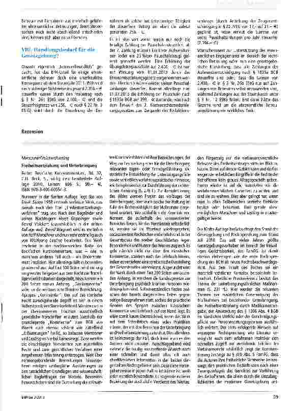 Vorschauseite 4: Aufwandspauschale gem. § 1835a BGB - Ende des Gezerres? - zugleich Besprechung des BFH-Urteils v. 17. 10. 2012, VIII R 57/09