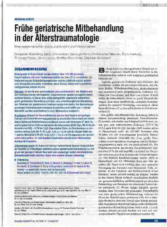 Vorschauseite 1: Frühe geriatrische Mitbehandlung in der Alterstraumatologie