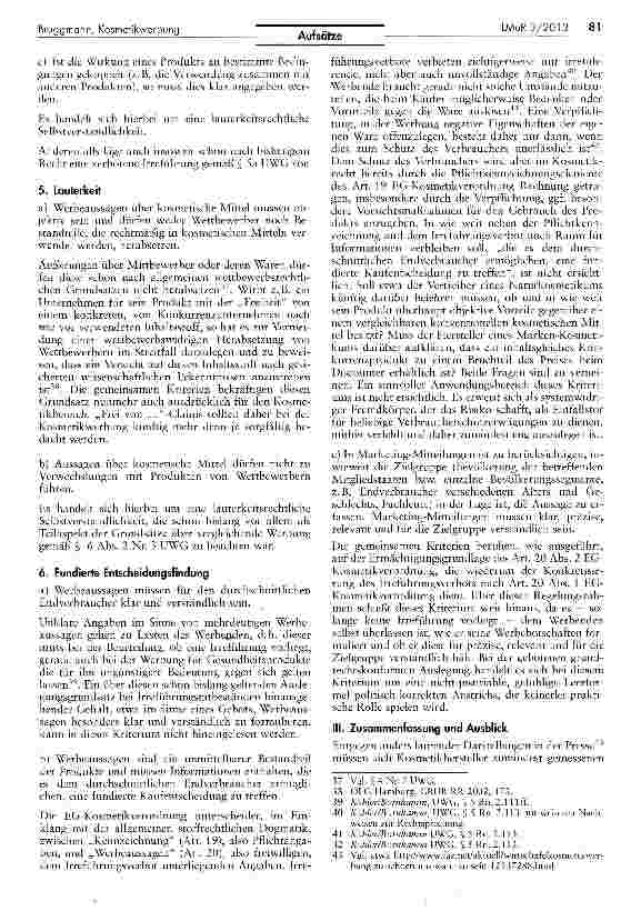 Vorschauseite 5: Neue Spielregeln für die Kosmetikwerbung? Eine erste Beleuchtung des Verordnungsentwurfs zur Festlegung gemeinsamer Kriterien zur Begründung von Werbeaussagen im Zusammenhang mit…