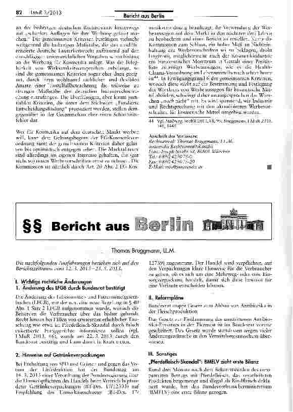Vorschauseite 6: Neue Spielregeln für die Kosmetikwerbung? Eine erste Beleuchtung des Verordnungsentwurfs zur Festlegung gemeinsamer Kriterien zur Begründung von Werbeaussagen im Zusammenhang mit…