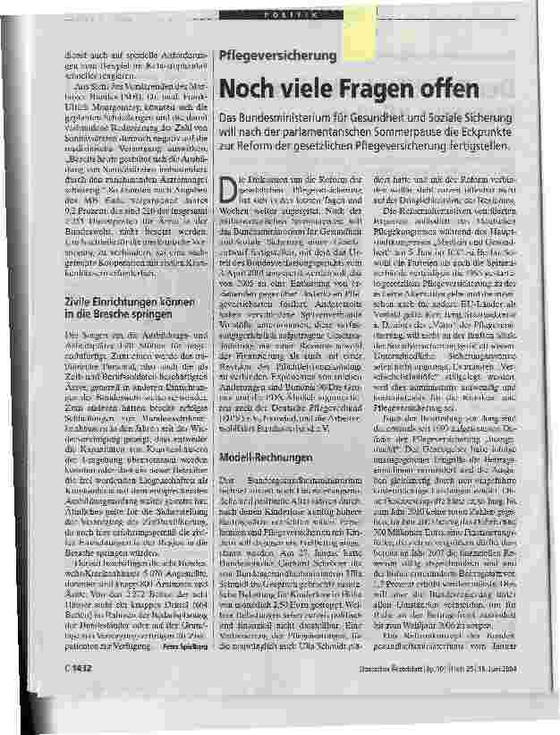 Vorschauseite 1: PflegeversicherungNoch viele Fragen offen