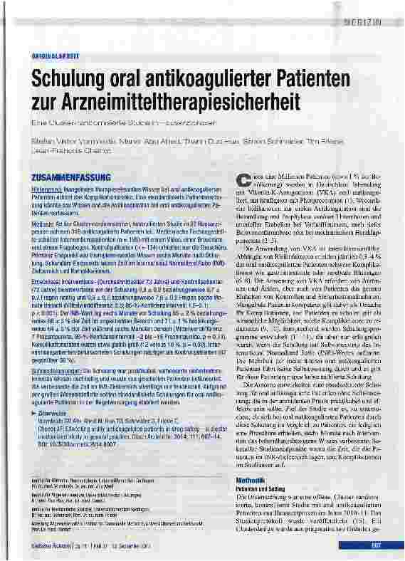 Vorschauseite 1: Schulung oral antikoagulierter Patienten zur Arzneimitteltherapiesicherheit