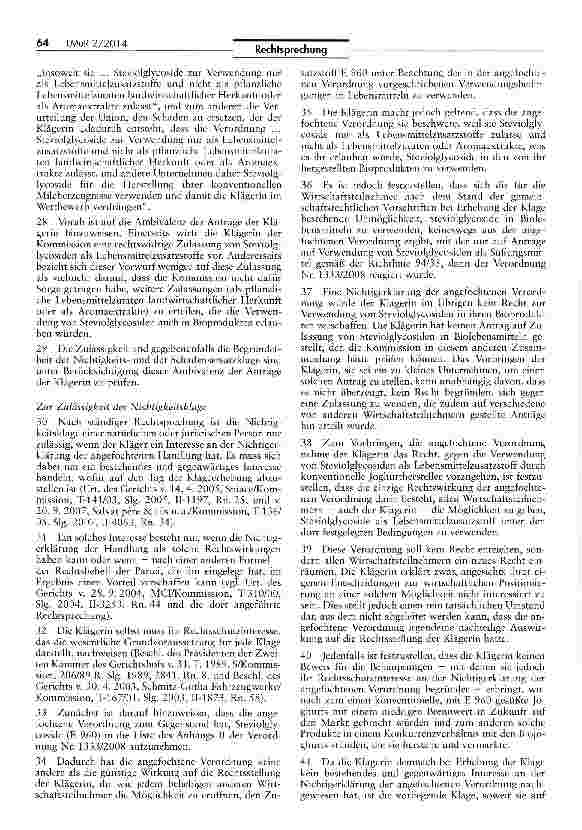 Vorschauseite 3: Nichtzulassung von Steviolglycosiden als pflanzliche Lebensmittelzutaten landwirtschaftlicher Herkunft oder als Aromaextrakte