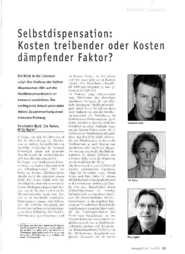 Vorschauseite 1: Selbstdispensation: Kosten treibender oder Kosten dämpfender Faktor?