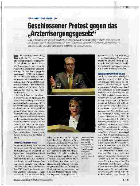 Vorschauseite 1: KBV-VERTRETERVERSAMMLUNG Geschlossener Protest gegen das „Arztentsorgungsgesetz