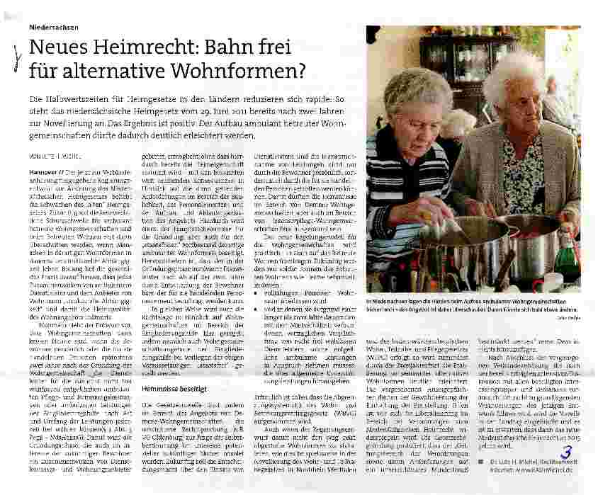 Vorschauseite 1: Neues Heimrecht: Bahn frei für alternative Wohnformen?