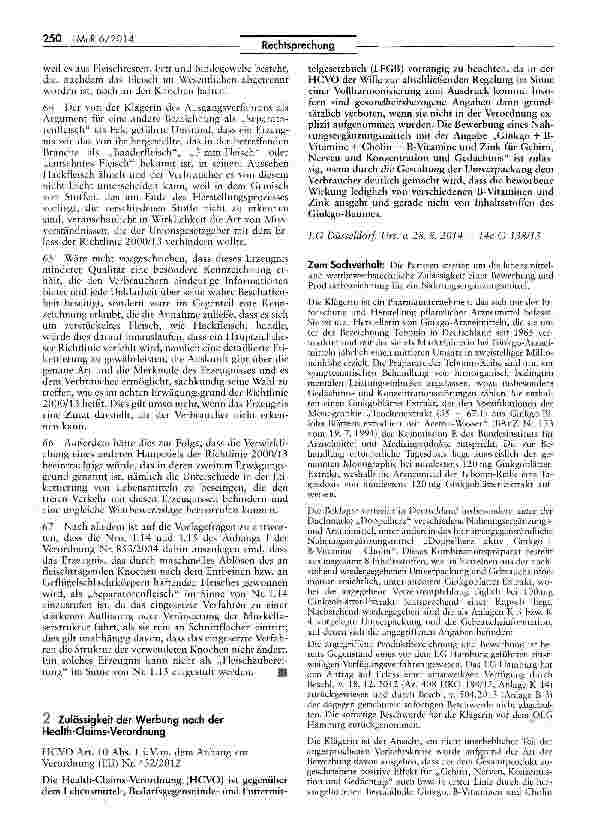 Vorschauseite 1: Zulässigkeit der Werbung nach der Health-Claims-Verordnung HCVO Art. 10 Abs. 1 i. V. m. dem Anhang zur Verordnung (EU) Nr. 432/2012