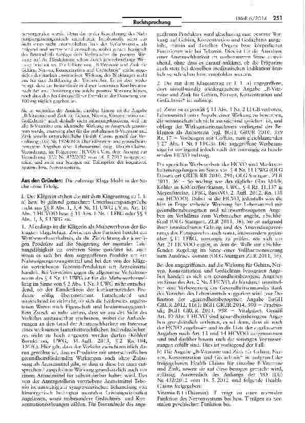 Vorschauseite 2: Zulässigkeit der Werbung nach der Health-Claims-Verordnung HCVO Art. 10 Abs. 1 i. V. m. dem Anhang zur Verordnung (EU) Nr. 432/2012