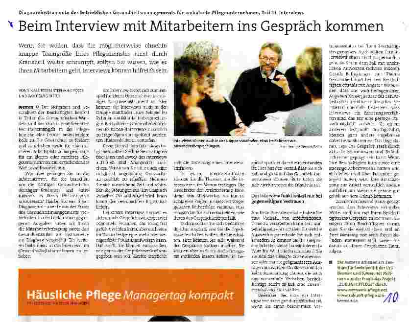 Vorschauseite 1: Diagnoseinstrumente des betrieblichen Gesundheitsmanagements für ambulante Pflegeunternehmen, Teil III: InterviewsBeim Interview mit Mitarbeitern ins Gespräch kommen