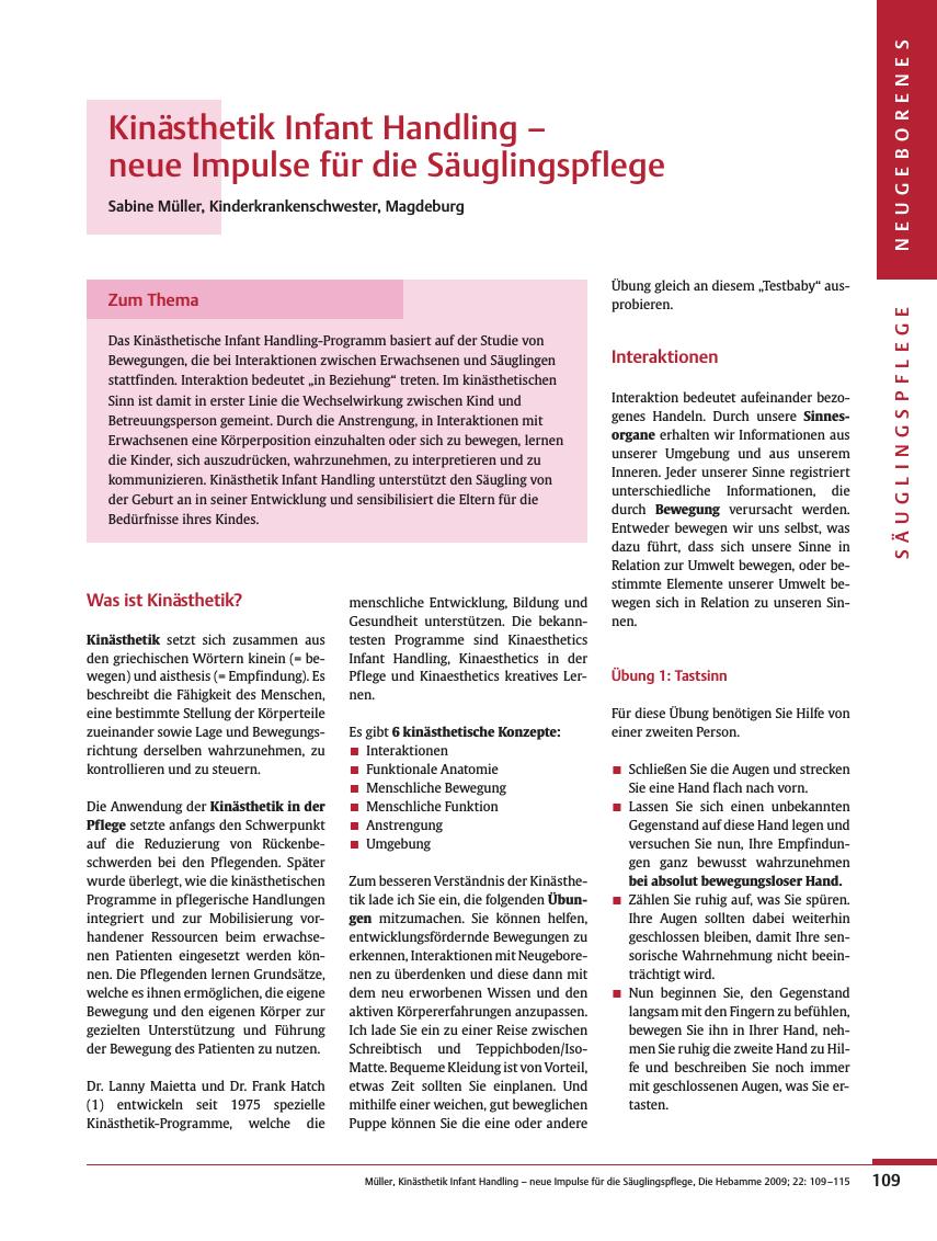 Vorschauseite 1: Kinästhetik Infant Handling – neue Impulse für die Säuglingspflege