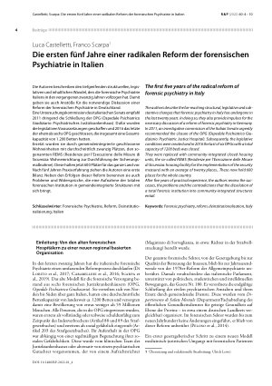 Vorschauseite 1: Die ersten fünf Jahre einer radikalen Reform der forensischen Psychiatrie in Italien