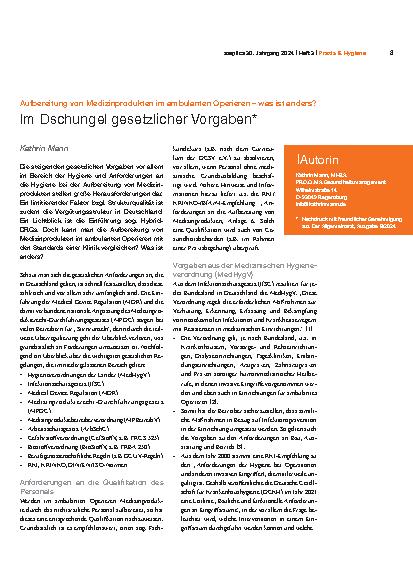 Vorschauseite 1: Aufbereitung von Medizinprodukten im ambulanten Operieren – was ist anders? Im Dschungel gesetzlicher Vorgaben.
