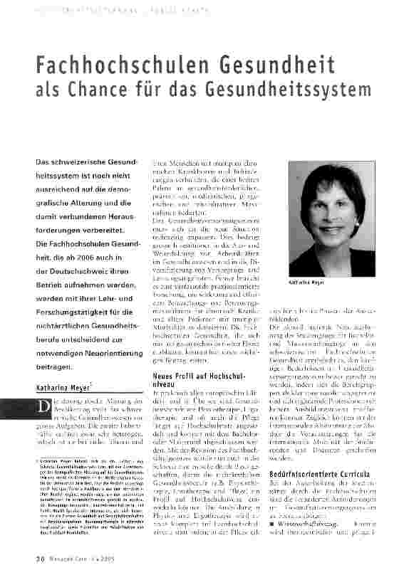Vorschauseite 1: Fachhochschulen Gesundheit als Chance für das Gesundheitssystem