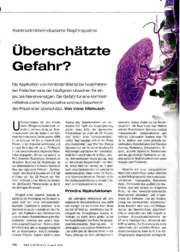 Vorschauseite 1: Kontrastmittelinduzierte NephropathieÜberschätzte Gefahr