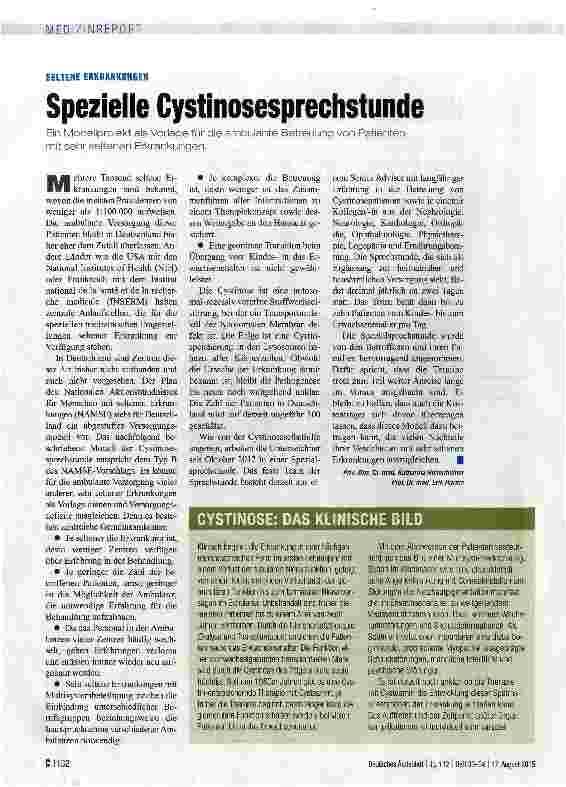 Vorschauseite 1: SELTENE ERKRANKUNGENSpezielle Cystinosesprechstunde