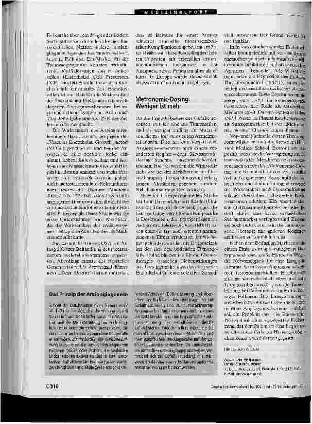 Vorschauseite 2: Ein Blick in die ZukunftWas für und gegen Angiogenesehemmer als Hoffnungsträger der medikamentösen Krebsprävention spricht