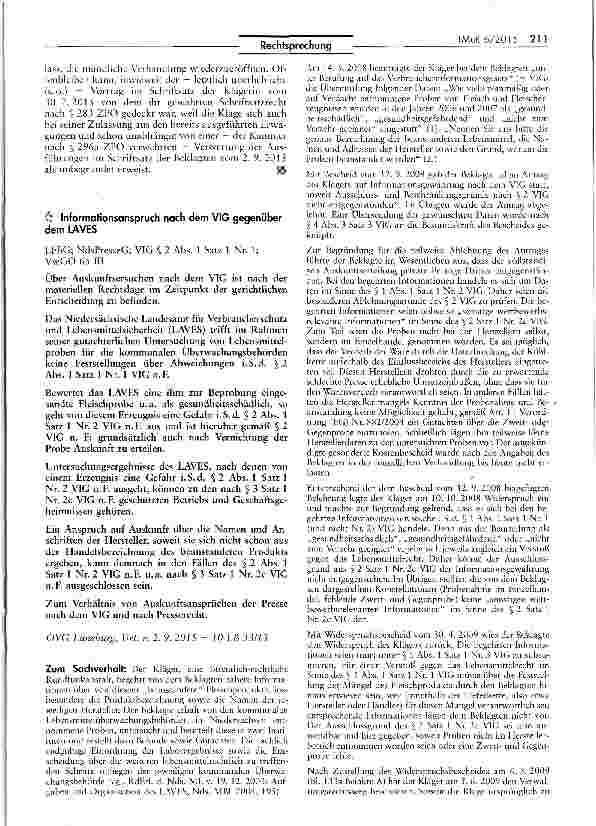 Vorschauseite 1: Informationsanspruch nach dem VIG gegenüber demLAVES