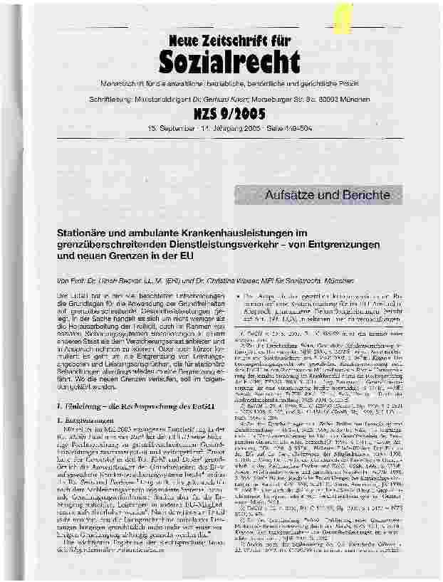 Vorschauseite 1: Stationäre und ambulante Krankenhausleistungen im grenzüberschreitenden Dienstleistungsverkehr - von Entgrenzungen und neuen Grenzen in der EU