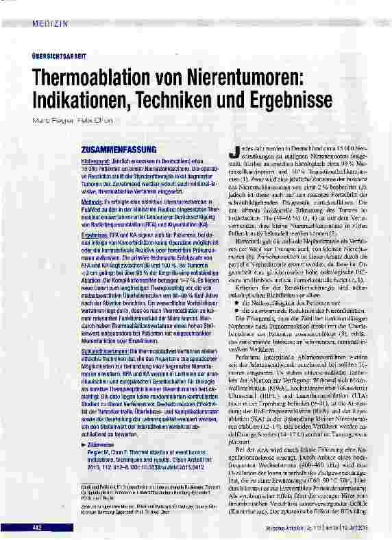 Vorschauseite 1: Thermoablation von Nierentumoren: Indikationen, Techniken und Ergebnisse