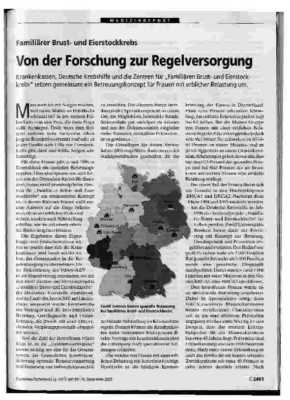 Vorschauseite 1: Familiärer Brustund EierstockkrebsVon der Forschung zur Regelversorgung