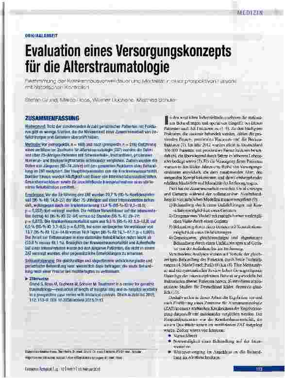 Vorschauseite 1: Evaluation eines Versorgungskonzepts für die Alterstraumatologie
