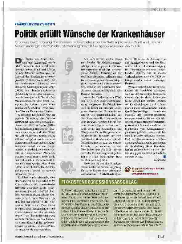 Vorschauseite 1: Politik erfüllt Wünsche der Krankenhäuser
