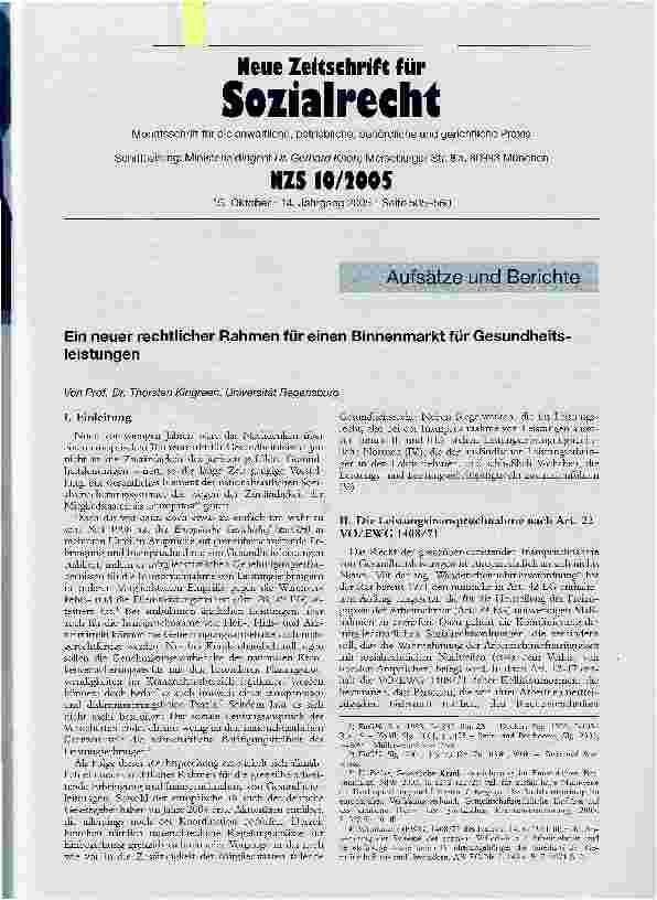 Vorschauseite 1: Ein neuer rechtlicher Rahmen für einen Binnenmarkt für Gesundheitsleistungen