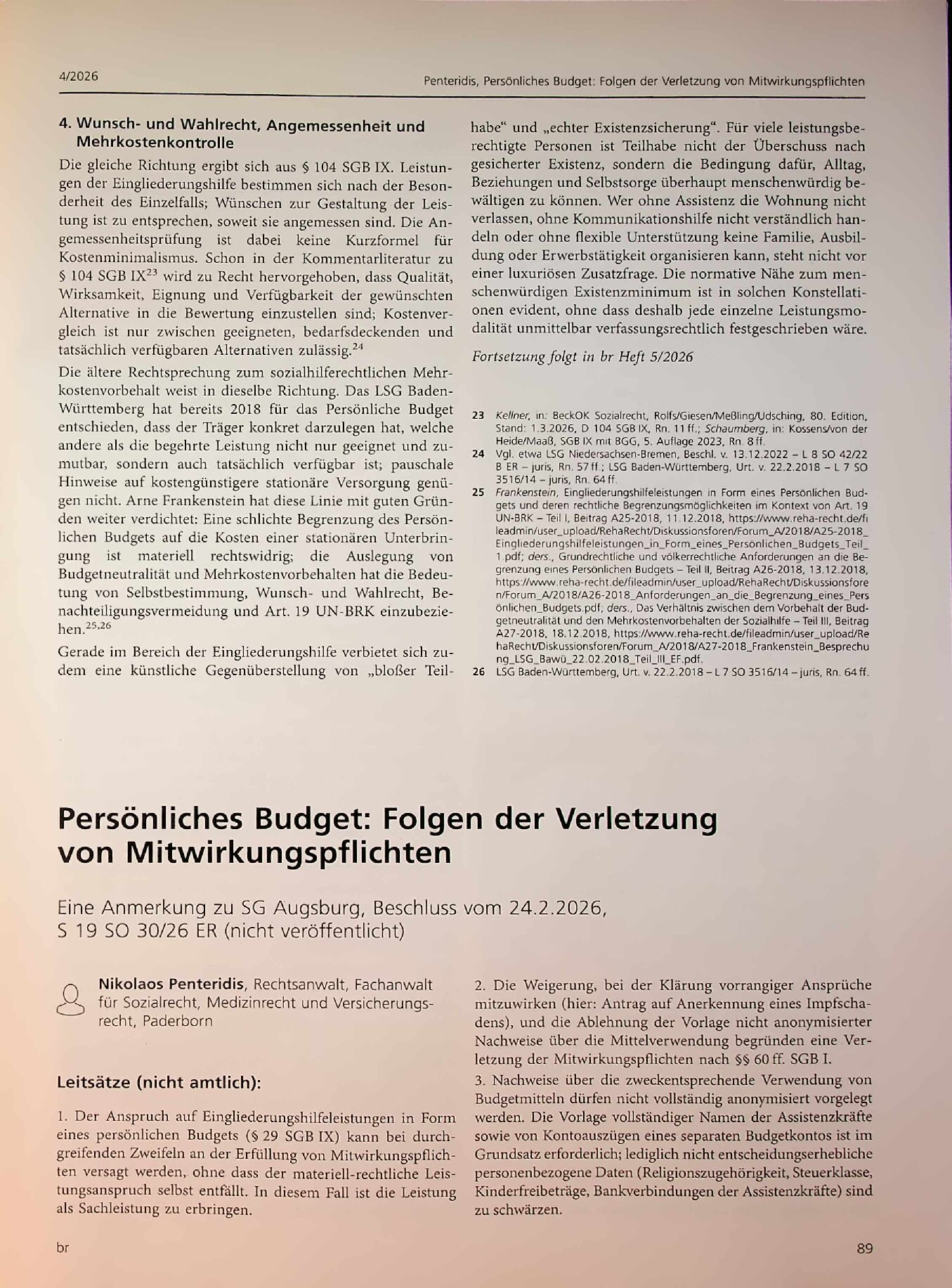 Vorschauseite 1: Persönliches Budget: Folgen der Verletzung von Mitwirkungspflichten