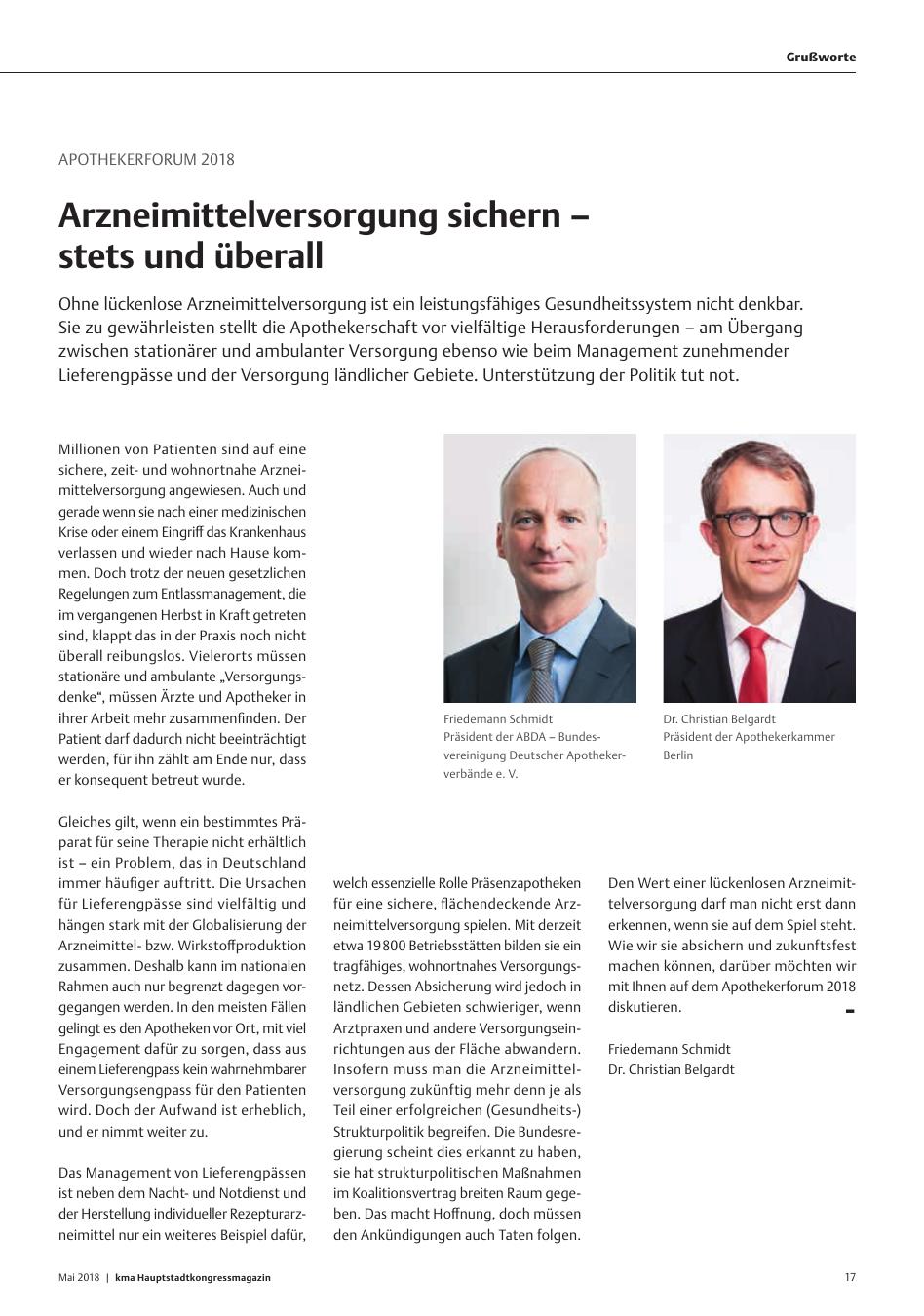 Vorschauseite 1: Apothekerforum 2018: Arzneimittelversorgung sichern – stets und überall